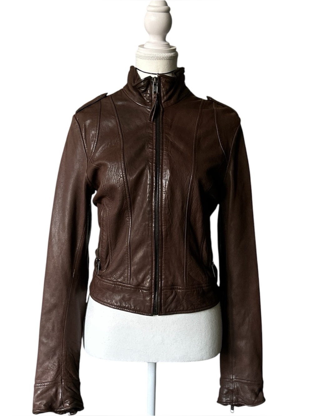 Y2K Grunge “Logg x H&M” Basic Brown Lamb Leather Bomber Style Zip-up Jacket